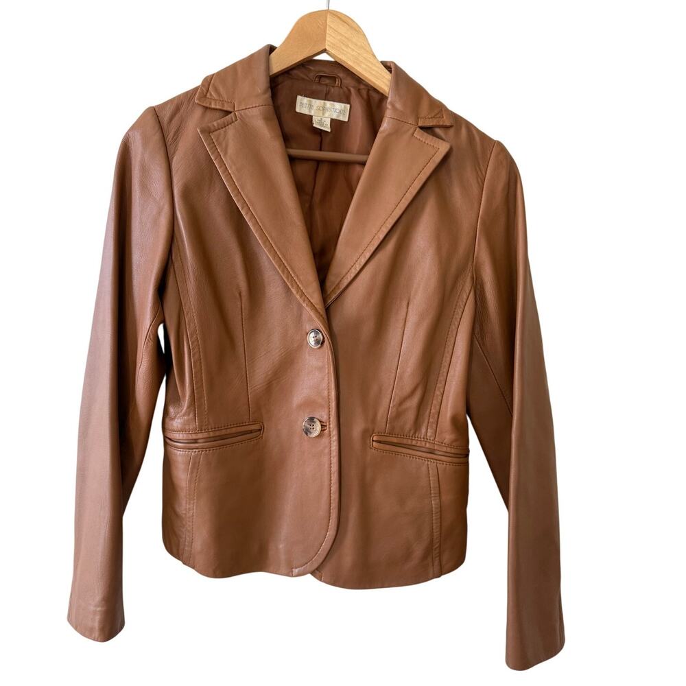 Vintage Petite Sophisticate Genuine Leather Blazer Jacket Carmel Brown S